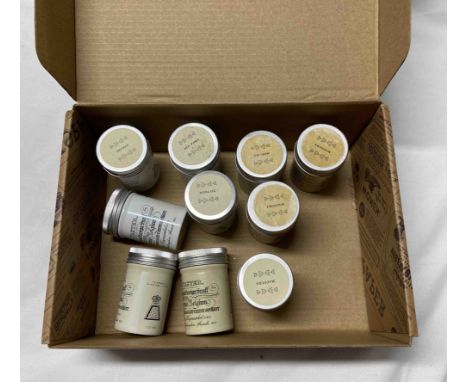 A box containing ten vintage Fribourg &amp; Treyer snuff pots and contents