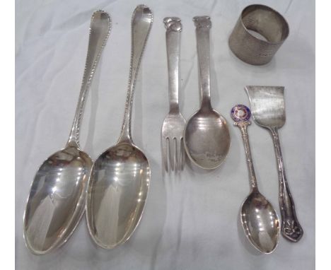 A pair of George III London silver tablespoons with feathered stem edges by Thomas Evans - sold with an OKA (German) 835 grad