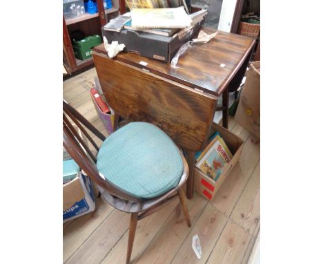 A 74cm vintage Ercol elm drop-leaf dining table, set on moulded supports - sold with a set of four Ercol hoop stick back dini