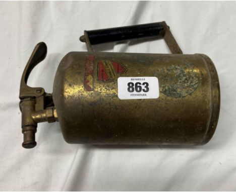 A vintage brass garden sprayer made by Donald Edward (Birmingham) Ltd.