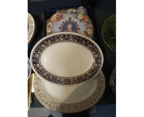 Two Oval Wedgwood Florentine Pattern Meat Plates and A Queen Mother Cake Plate. 