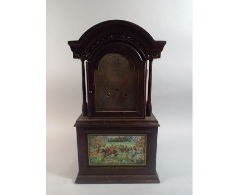 A Mahogany Clock Case with Printed Glazed Panel Depicting Hunting Scene (No Movement).