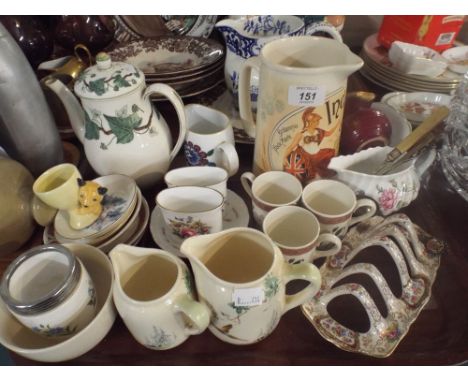 A Tray of Ceramics to Include Three Pieces Royal Doulton Coppice Ware, Wedgwood  Napoleon Ivy Coffee Pot, Royal Worcester, So