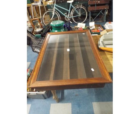 An Oak Framed Four Shelf Wall Mounting Display Cabinet.