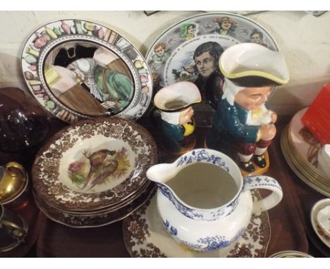 A Tray of Ceramics to Include Two Toby Jugs, Pair of Royal Doulton Series Ware Plates, Palacy Game Series Bowls Etc. 