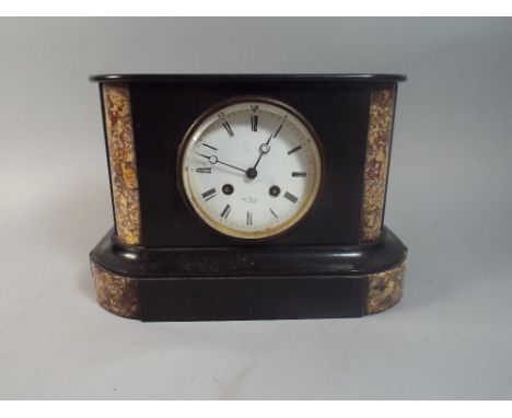 A French Marble and Slate Mantle Clock The Eight Day Movement Singed Marc, Paris. 