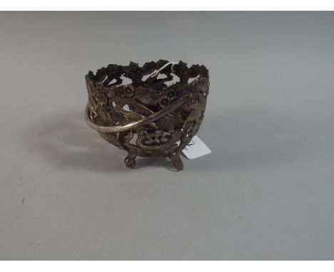 A Pierced White Metal Preserve Pot Surround Depicting Birds and Young in Nests. 