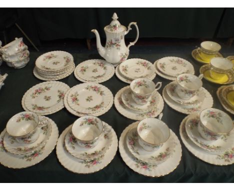A Collection of Royal Albert Moss Rose Coffee and Tea Wares to Include Six Trios, Various Side Plates and Saucers, Coffee Pot