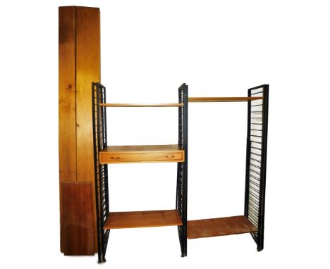 A selection of Ladderax, comprising six metal supports, single drawer cupboard, 13cm high, 89.5cm wide, 40cm deep, with five 