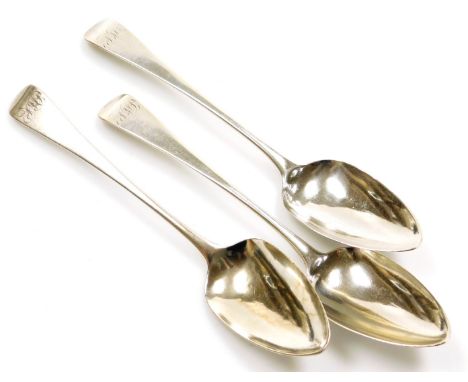 Three George III silver Old English pattern serving spoons, each with initials FMP, London 1808, maker P W Bateman, 7½oz.