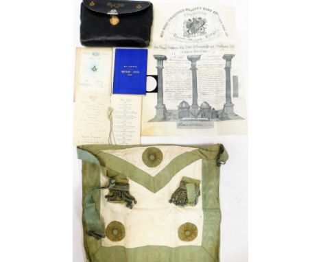 Masonic ephemera, to include the Metham Lodge number 1205 carry case, with Masonic regalia apron, a portrait, Phoenix Lodge i