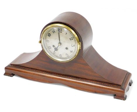 An early 20thC mahogany cased domed mantel clock, with silvered circular later painted dial, on mahogany balloon frame, 27cm 