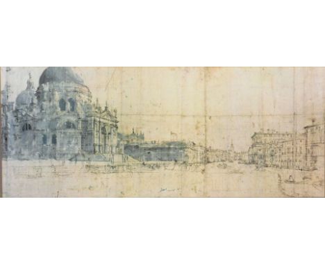 An architectural print of Venice, 38cm x 94cm, framed and glazed. 