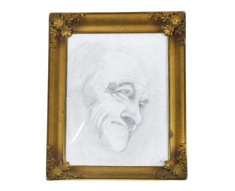 Seals. Portrait, pencil sketch in ornate brass frame, 23cm x 17cm. 