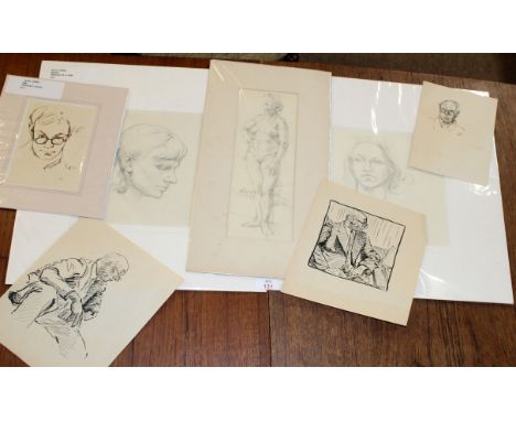 Alan Jones (20th century), Portrait studies, group of seven pencil and pen and ink drawings, assorted sizes, all unframed (7)