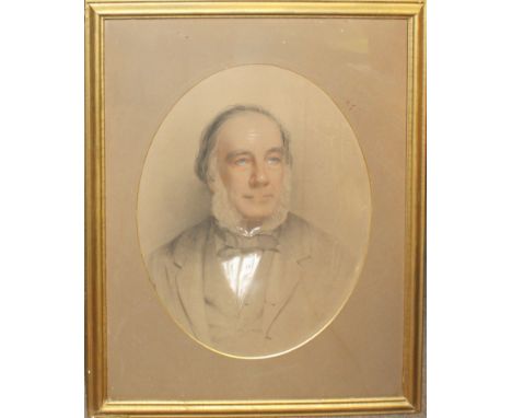 English School (19th century), Head and shoulders portrait of a bearded gent, pastel, 58 x 44cm  
