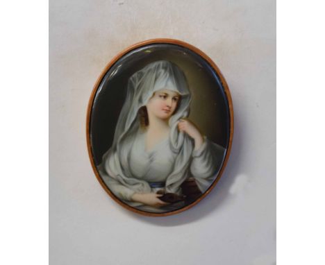 Continental porcelain plaque, probably Berlin, Portrait of a veiled lady, 10 x 8cm