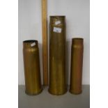 Group of three military brass shell cases, WWI and others