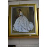 Oil on board of a young lady in evening dress