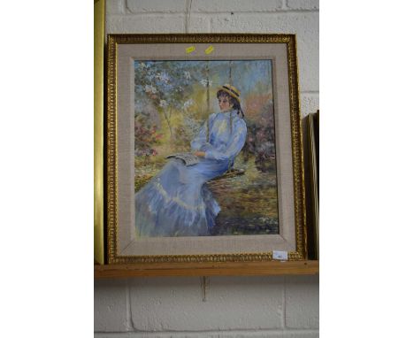 Oil on board in impressionist style of a young lady in gilt frame