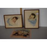 Two prints of sleeping children (a/f) and a further print of a child with a dog
