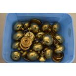 Small box containing a quantity of brass door knobs