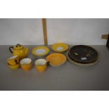 A part English tea set together with some Ridgway printed wade decorative plates