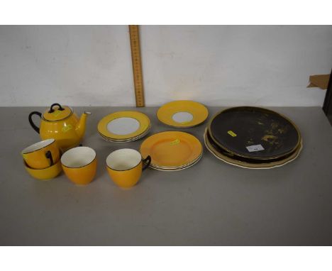 A part English tea set together with some Ridgway printed wade decorative plates