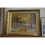 Oil on board of a forest scene