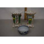 A pair of porcelain vases, probably Paris, finely painted with floral decoration with panels of