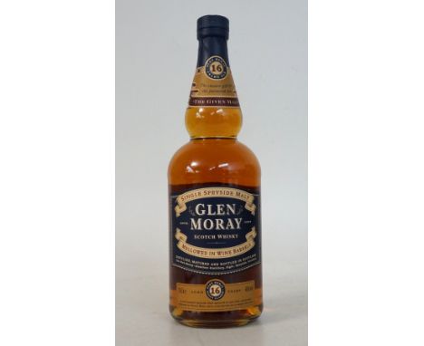 GLEN MORAY 16 YEAR OLD WINE CASK
1 bottle.  Glen Moray 16 Year Old Single Malt Scotch Whisky.  70cl.  40% abv.  Finished in C