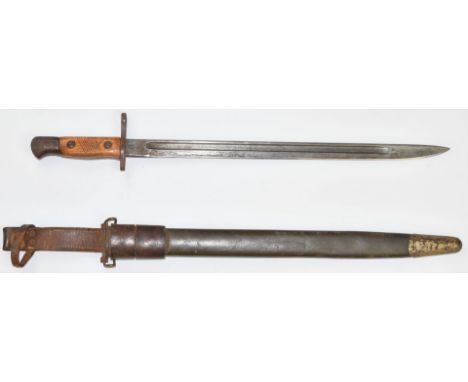 British WW1 Remington bayonet with clear stamps to ricasso, 42cm single edged fullered blade, scabbard and frog.&nbsp;PLEASE 