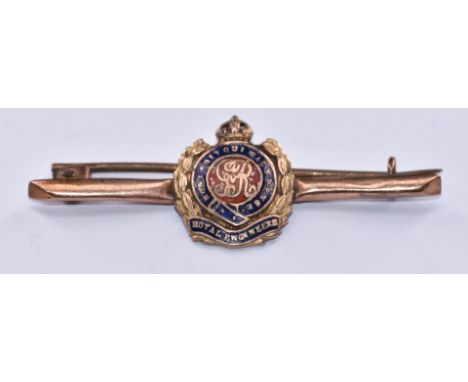 Royal Engineers 9ct gold and enamel pin badge / brooch, 4.5cm