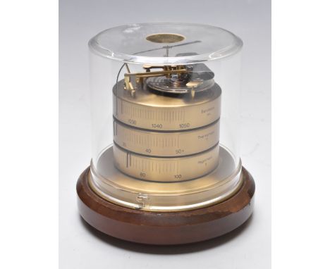 Barigo combined desk barometer, thermometer and hygrometer, under perspex dome, height 13cm