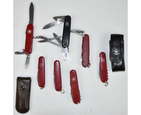 Seven various Swiss Army knives, two with eight blades/tools, longest blade 7cm.&nbsp;PLEASE NOTE ALL BLADED ITEMS ARE SUBJEC