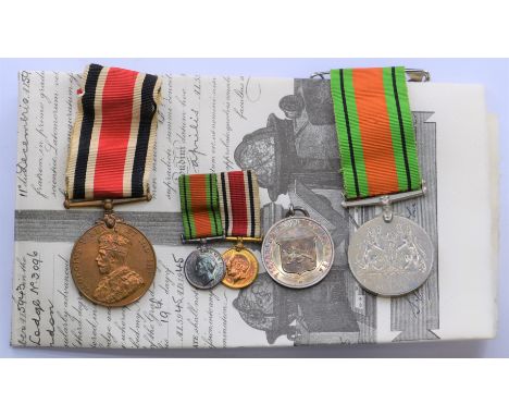 WW2 Defence Medal and Special Constable Long Service Medal for Arthur Searle, his miniatures and Freemason Lodge Certificate 