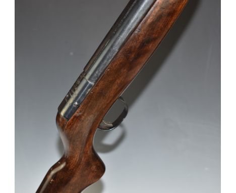 Webley Mark 3 .22 under-lever air rifle with named plaque inset to the stock, semi-pistol grip and adjustable sights, serial 