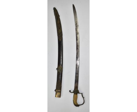 Napoleonic era British Yeomanry officer's sword with ivory handle, part decorated 81cm fullered curved blade retaining some b