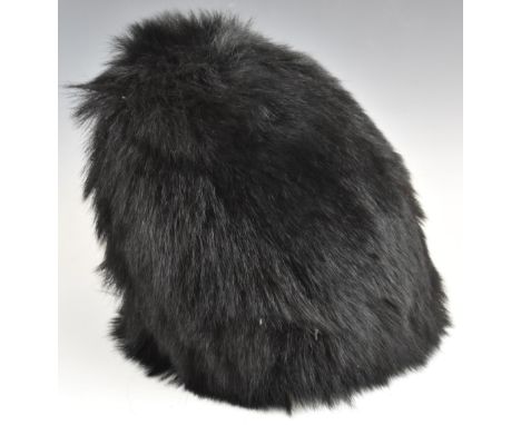British Army Guards Division bearskin hat with wicker cane work interior and leather backed chin strap