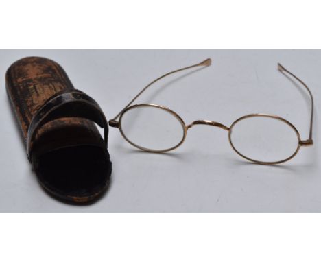 Cased pair of vintage gold plated spectacles, the case marked Frank Gould, Birmingham