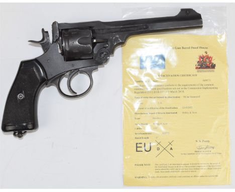 Deactivated Webley &amp; Scott Mark VI .455 six-shot service revolver with chequered grips, belt loop and 6 inch barrel, over