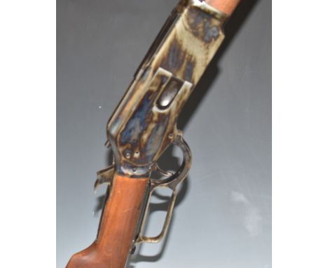 Deactivated Chapparal Repeating Arms Model 1876 .50-95 under-lever action repeating rifle with adjustable pop-up ladder sight