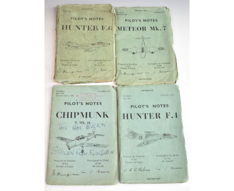 Four Royal Air Force / Army Air Corps pilot's notes instruction manuals, including Hunter F6, Hunter F4, Meteor Mk 7 and Chip