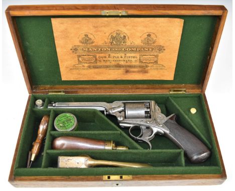 Tranter 54 bore five-shot double-action percussion revolver with double trigger, finely engraved frame, loading lever, trigge