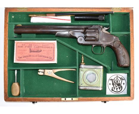 Deactivated Smith &amp; Wesson .32 six-shot single action revolver converted from a revolving rifle with frame stamped 'E T L