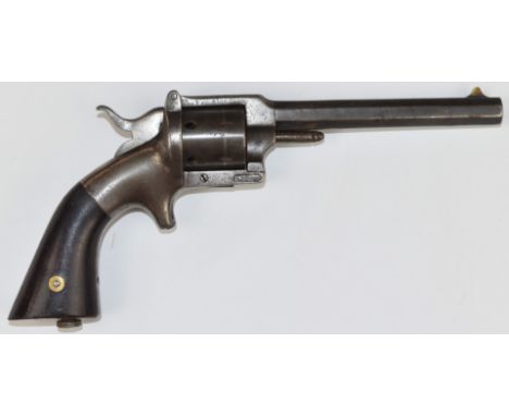 Smith &amp; Wesson or Allen type .28 six-shot single action revolver with sheath trigger, wooden grips and 5 inch octagonal b