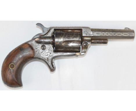 American Robin Hood No 8 ½ .30/32 five-shot single action revolver with sheath trigger, all over engraving, shaped wooden gri