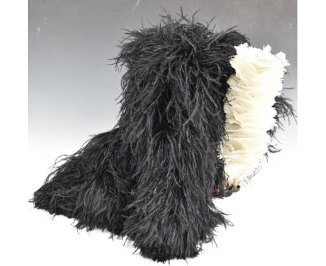 British Army Gordon Highlanders&nbsp;feather bonnet with regimental badge, diced band, hackle, leather chin strap and sweat b