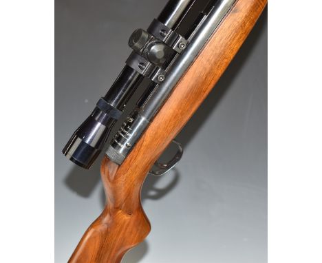 Webley Mark 3 .22 under-lever air rifle with named plaque inset to the stock, semi-pistol grip, adjustable sights and Kassana