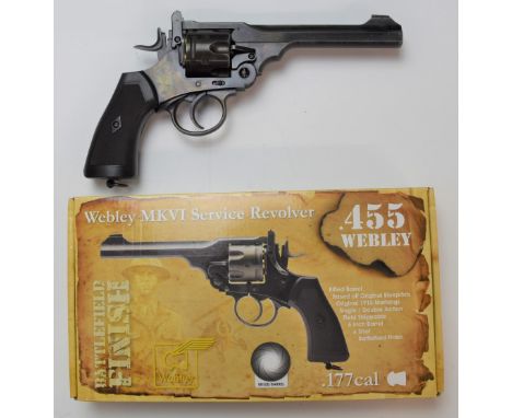 Webley MK VI Service Revolver .177 CO2 air pistol with battlefield finish, serial number 15M23823, together with a pack of si